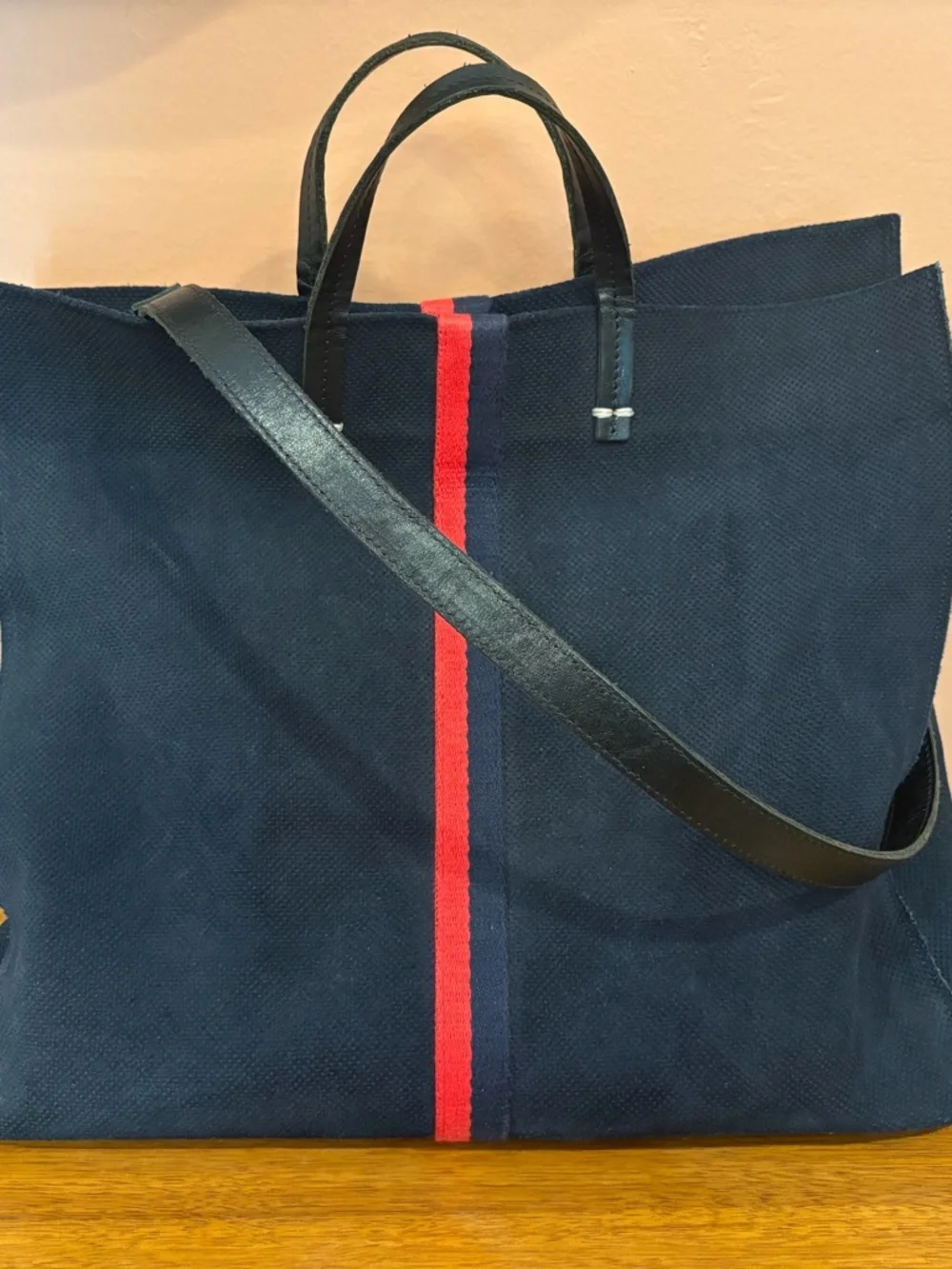 Clare V. Simple Perforated Tote Bag in Navy Purse - Picture 6 of 10